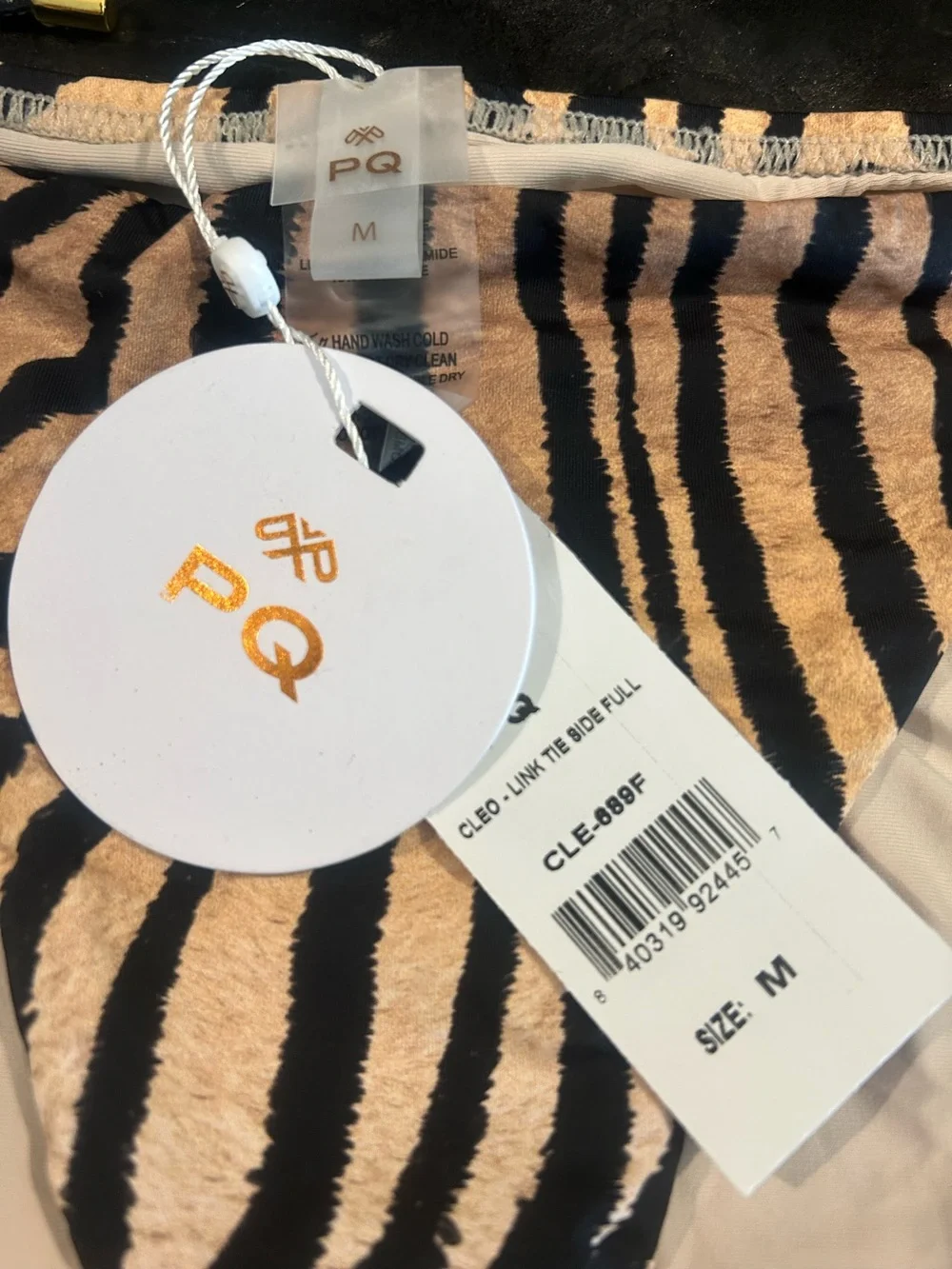 PQ SWIM PilyQ Clio link Zebra Bikini Gold Hardware med Bottoms NWT Top worn once